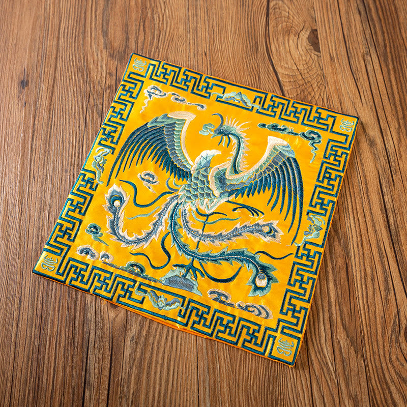 Buddha Stones鳳凰龍 麒麟刺繍 カップマットパッド ティーカップコースター カンフーティーマット