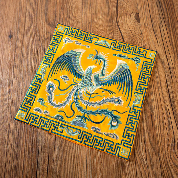 Buddha Stones鳳凰龍 麒麟刺繍 カップマットパッド ティーカップコースター カンフーティーマット