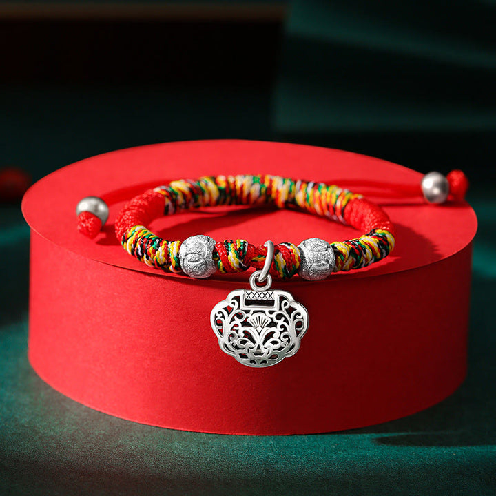 Buddha Stones 925スターリングシルバー 中国ロックチャーム マルチカラー レッドストリング プロテクション ハンドメイド編み込み キッズブレスレット