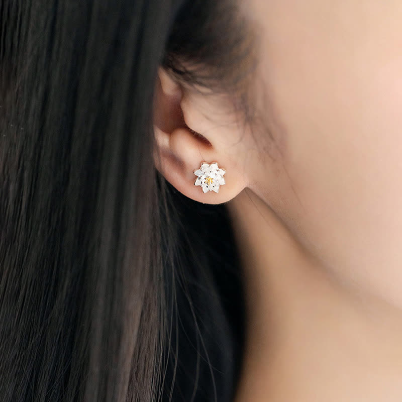 Buddha Stones925スターリングシルバー ロータスフラワー バランスイヤリング