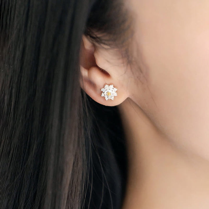 Buddha Stones925スターリングシルバー ロータスフラワー バランスイヤリング
