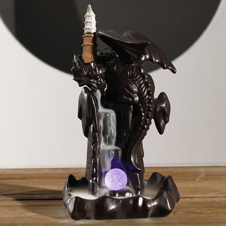 北欧風ドラゴンセラミック逆流煙噴水瞑想ヒーリング香炉LEDボールデコレーション