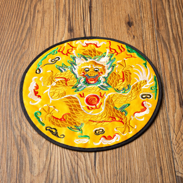 Buddha Stones龍刺繍カップマットパッドティーカップコースターカンフーティーマット