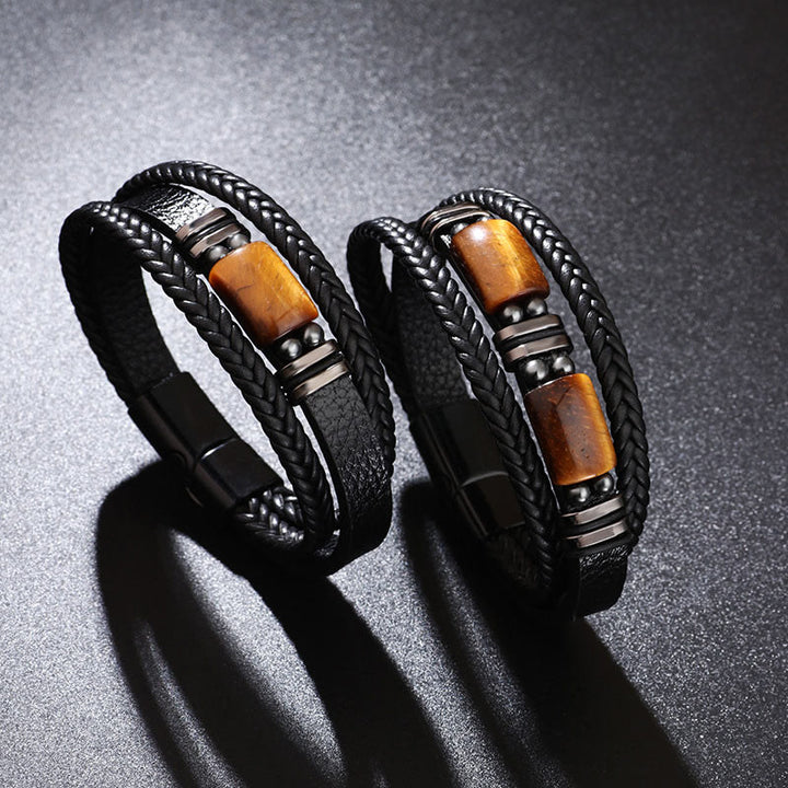 Buddha Stonesタイガーアイ パワー マグネットバックル マルチレイヤーレザーブレスレット