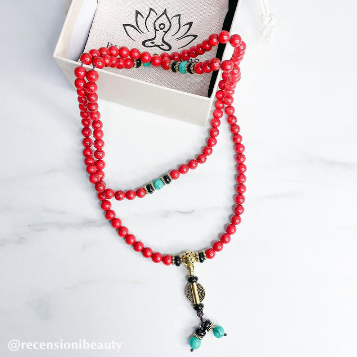 Buddha Stones チベットMala レッドターコイズの幸運 ネックレス＆ブレスレット