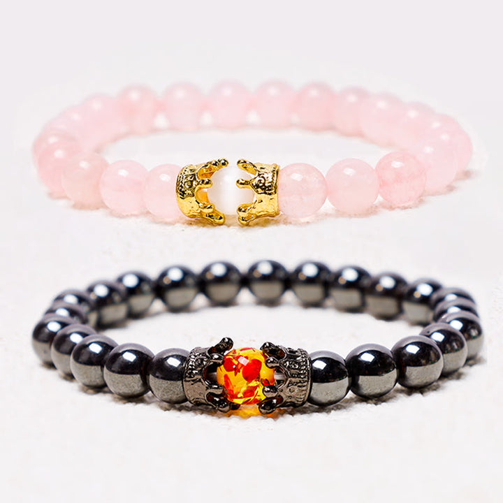 Buddha Stones天然石 キング＆クイーン クラウン ヒーリング エネルギー ビーズ カップル ブレスレット