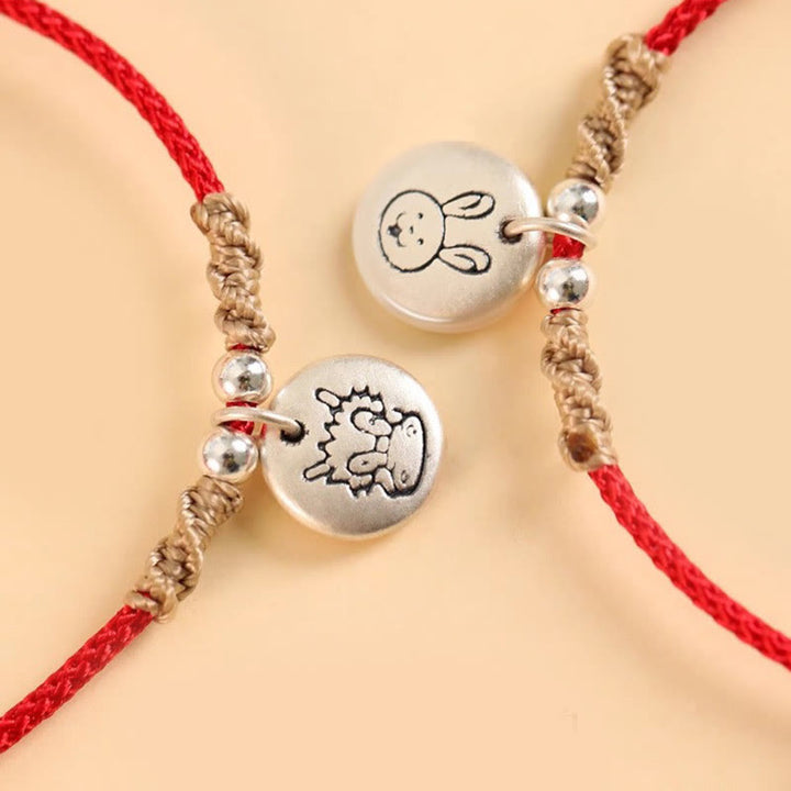 Buddha Stonesハンドメイド999スターリングシルバードラゴン年かわいい中国の十二支幸運編みブレスレット
