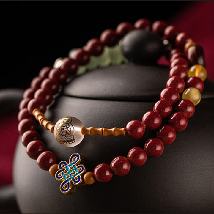 Buddha Stones十二支誕生仏赤瑪瑙小葉紫檀辰砂 お守り 祝福 ダブルラップブレスレット
