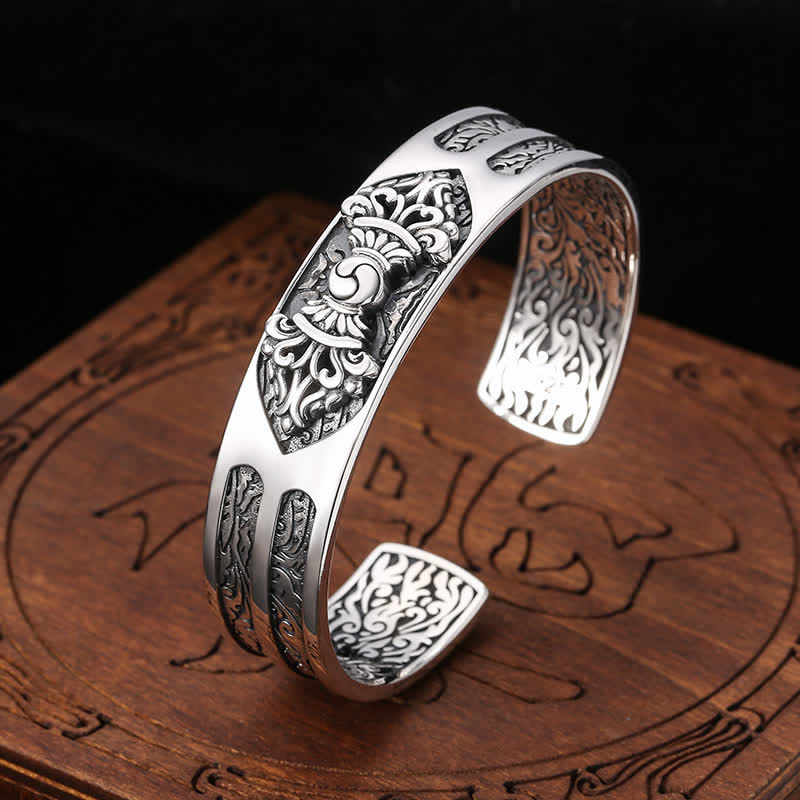 Buddha Stones925 スターリングシルバー ヴァジュラ ドルジェ 彫刻入り スピリチュアルパワーブレスレット バングル