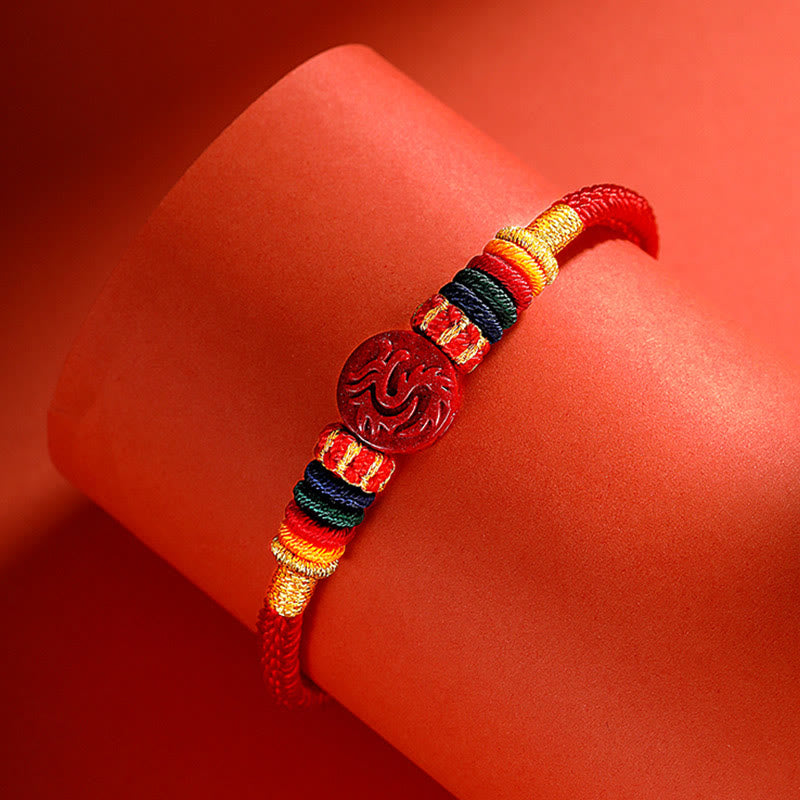 Buddha Stones龍年 925 スターリングシルバー 中国十二支 辰砂 縁起の良い組み合わせ 祝福ブレスレット