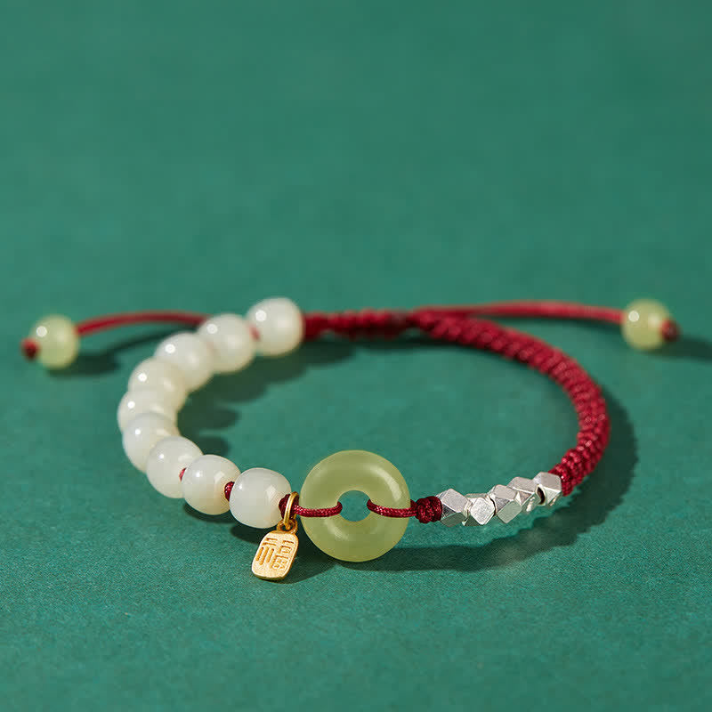 Buddha Stones 925スターリングシルバー 和田翡翠 平和バックル ビーズ 幸運 幸福 チャームブレスレット