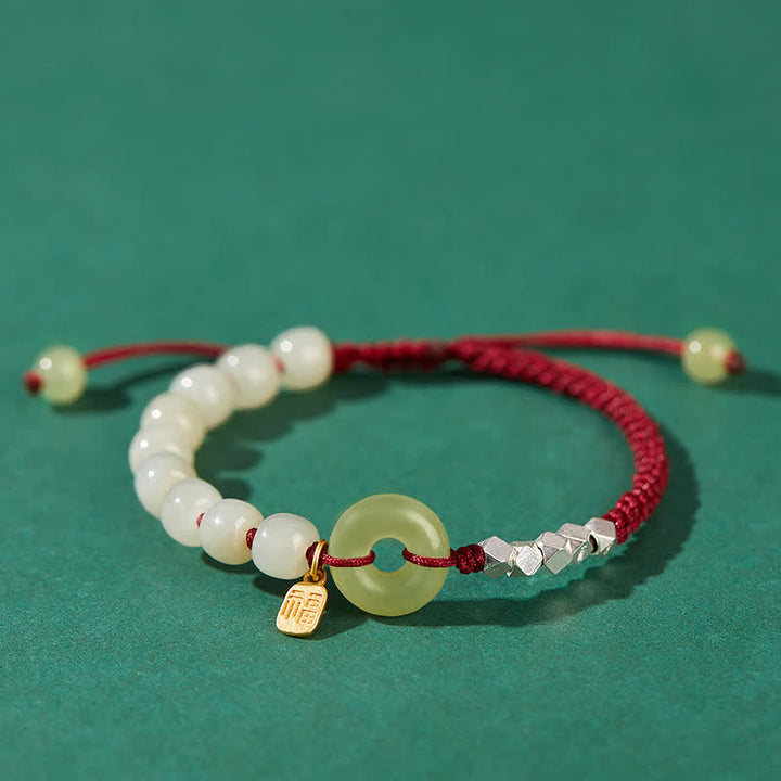 Buddha Stones 925スターリングシルバー 和田翡翠 平和バックル ビーズ 幸運 幸福 チャームブレスレット