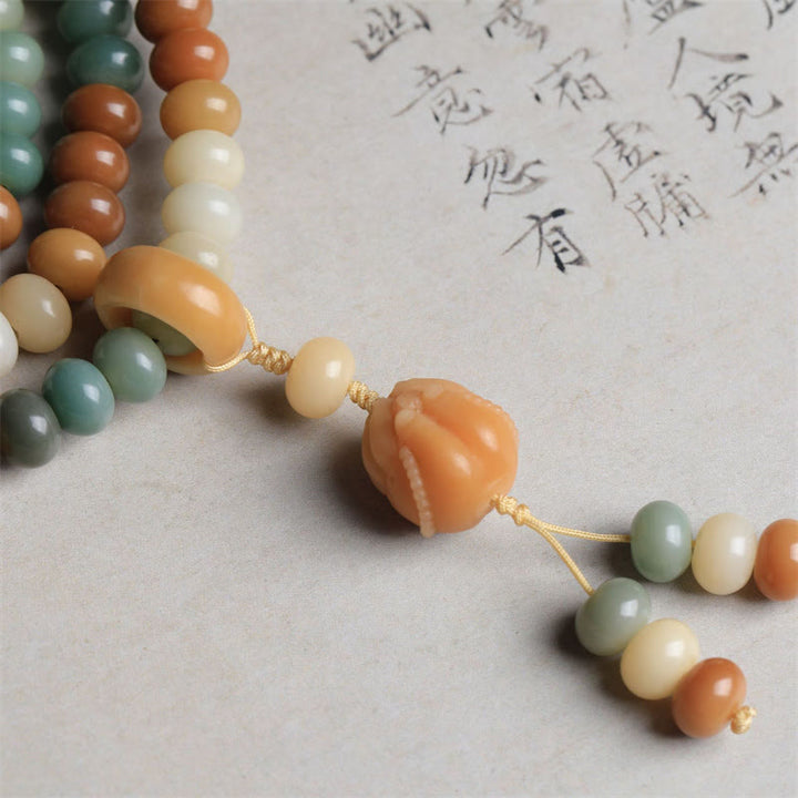 Buddha Stones 108マーラー数珠ビーズ グラデーション 菩提樹 仏陀 手彫り 平和ブレスレット - image 6