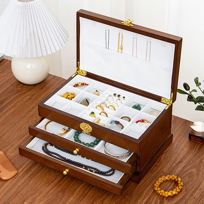 Buddha Stonesレトロ木製ジュエリーボックス3層ジュエリー収納ボックス