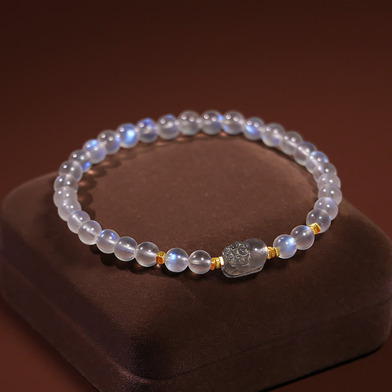 Buddha Stones 925スターリングシルバー ゴールドメッキ 天然ムーンストーン 貔貅ヒーリングブレスレット