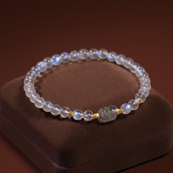 Buddha Stones 925スターリングシルバー ゴールドメッキ 天然ムーンストーン 貔貅ヒーリングブレスレット