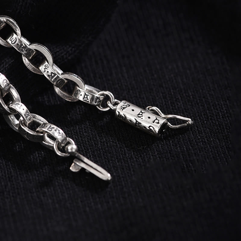 Buddha Stones925 スターリングシルバーオーム・マニ・パドメ・フム彫刻デザイン 創造性 メタルブレスレット
