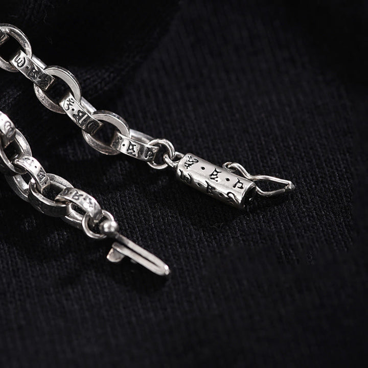 Buddha Stones925 スターリングシルバーオーム・マニ・パドメ・フム彫刻デザイン 創造性 メタルブレスレット