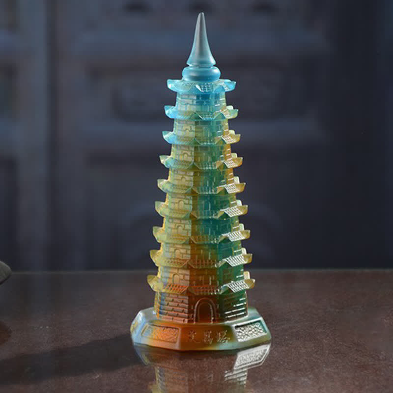 風水文昌塔手作りのLiuliクリスタルパゴダアートピース幸運ホームオフィスの装飾