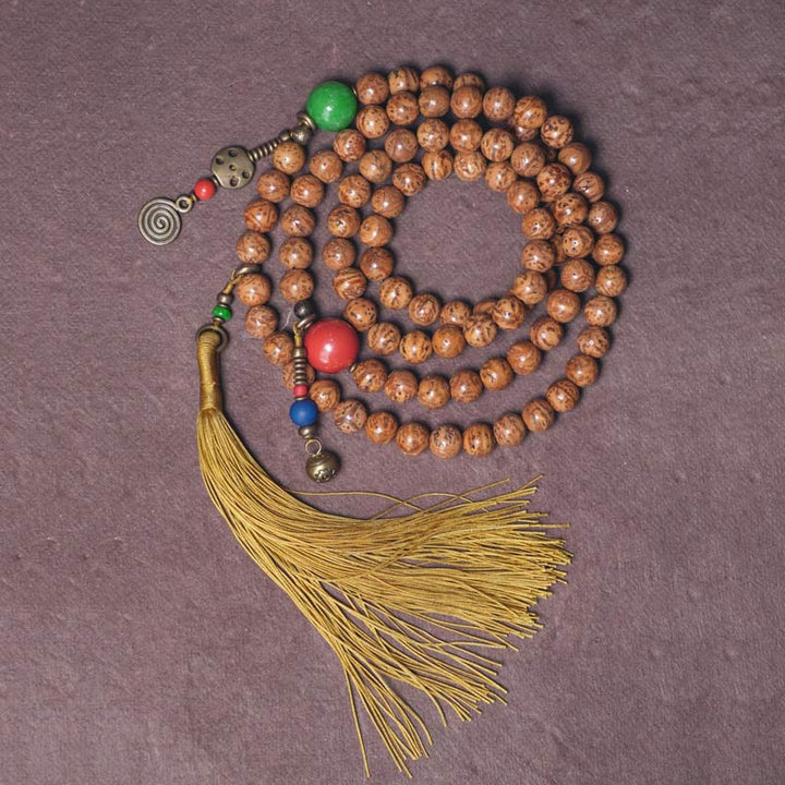 Buddha Stones108 個入りMalaビーズ 菩提樹の知恵 平和 タッセルブレスレット