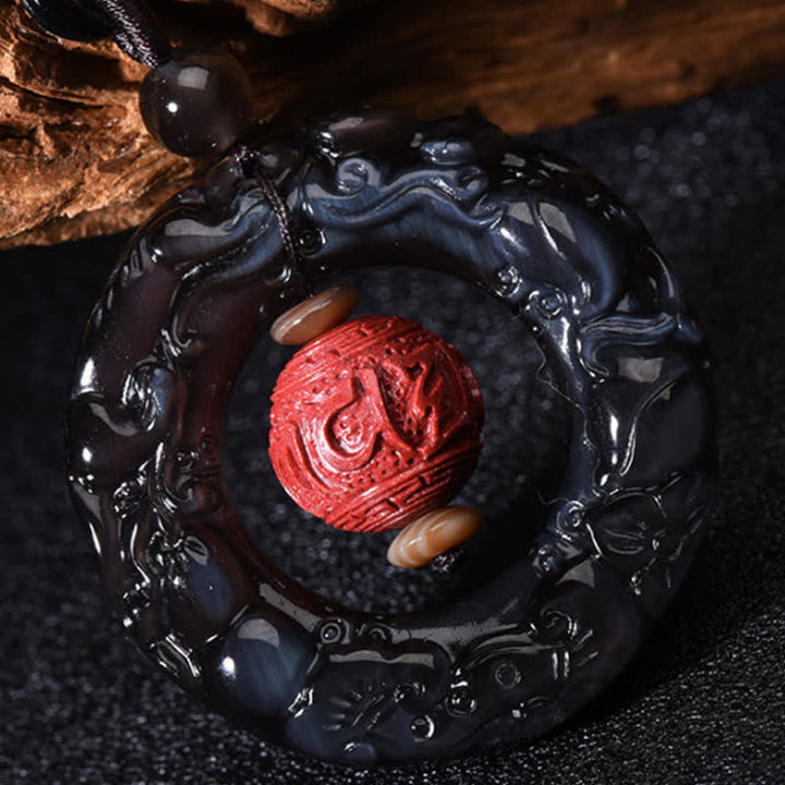 Buddha Stones風水天然レインボーオブシディアン貔貅辰砂ヒーリングネックレスペンダント - image 6