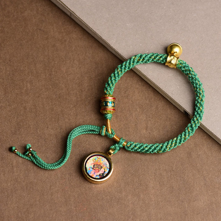 Buddha Stonesチベット五大富豪タンカ 幸運の祈りの輪 ベル 編み紐ブレスレット