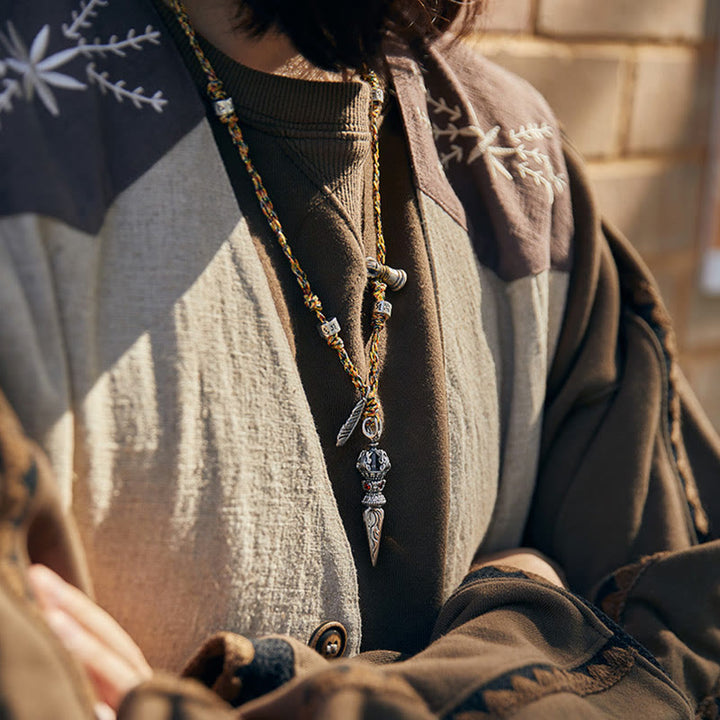 Buddha Stonesチベット ハンドメイド 925 スターリングシルバー ドルジェ ヴァジュラオーム・マニ・パドメ・フムフェザー ストレングス ネックレス ペンダント - image 3