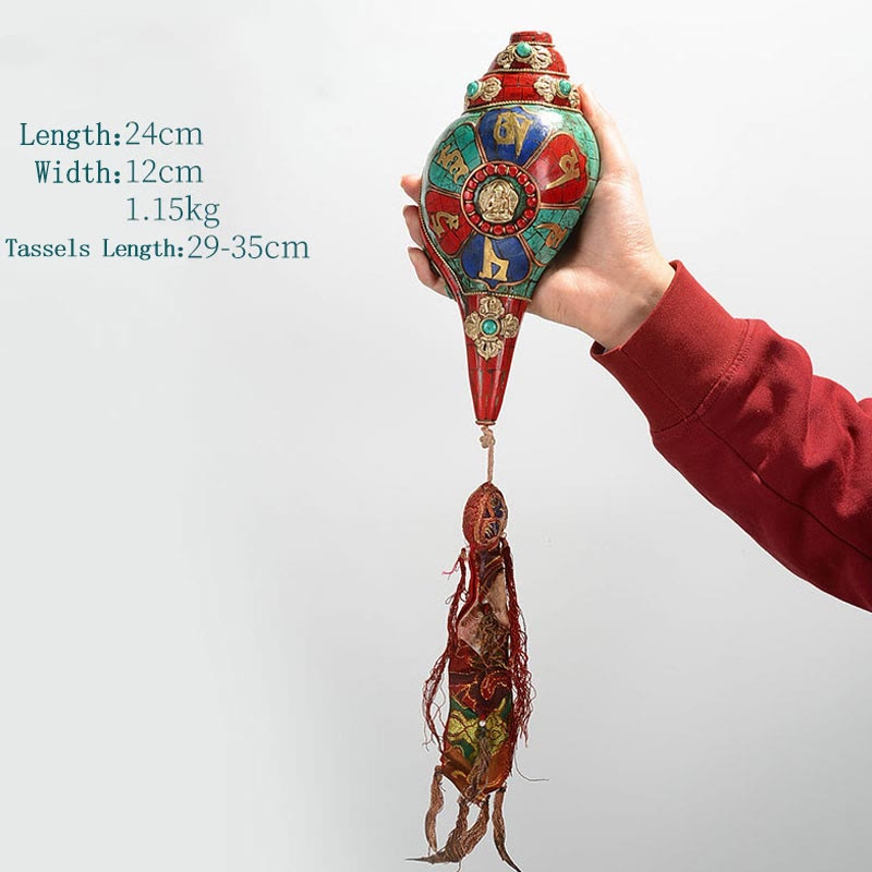 チベット手作り Shankha オーム・マニ・パドメ・フム Buddha Avalokitesvara ターコイズ コンクシェル ポジティブ装飾 - オーム・マニ・パドメ・フム24×12cm - image 17