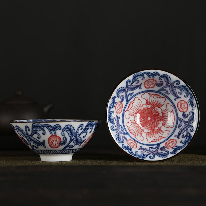 Buddha Stones、花、フーキャラクター、山、蓮、桜、陶器のティーカップ、カンフーティーカップ
