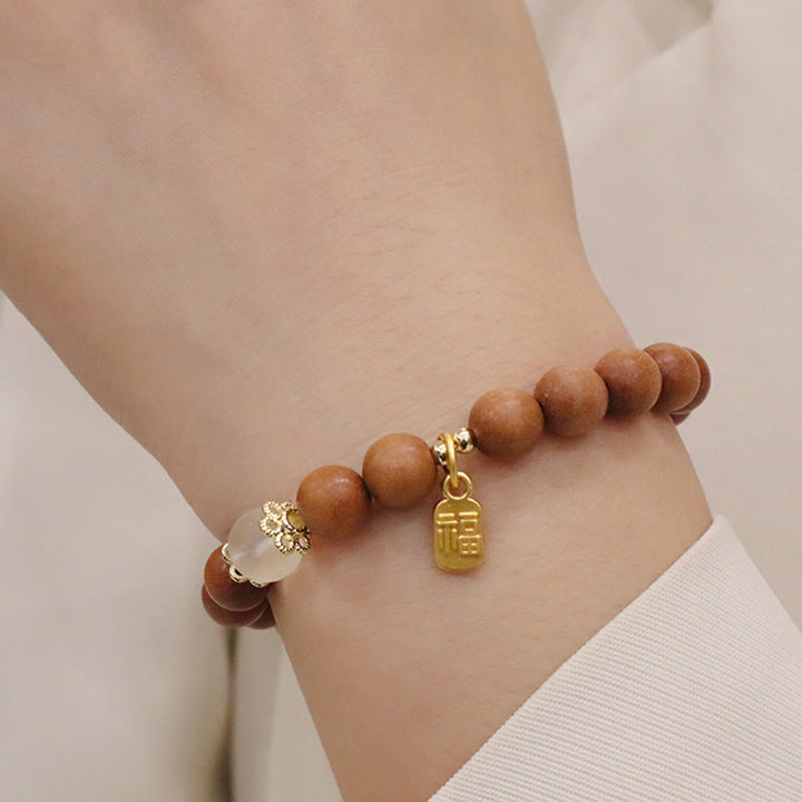 Buddha Stones白檀 キャッツアイ 福 キャラクター チャーム 守護 ブレスレット