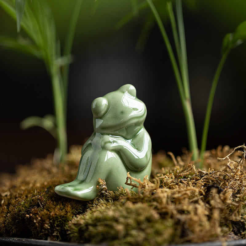 Buddha Stonesミニ 小型 瞑想 蓮 休憩 カエル 陶器 富 幸運 家庭用 ティーペット 置物 装飾