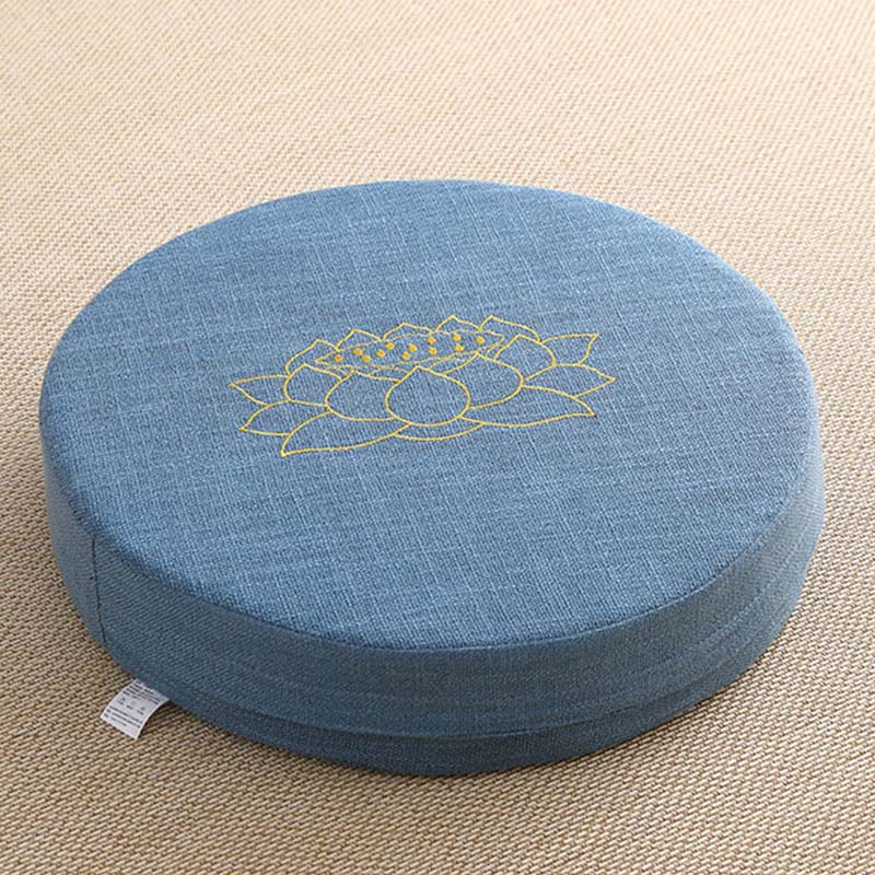 Buddha Stonesと蓮の刺繍入りコットンリネン瞑想用シートクッション