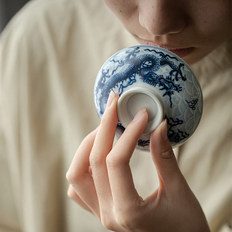 Buddha Stonesブルードラゴンデザイン 陶器ティーカップ カンフーティーカップ