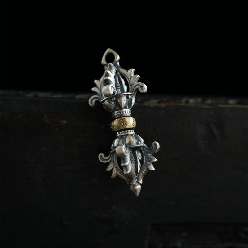 Buddha Stones925 スターリングシルバーOm Mani Padme Humドルジェヴァジュラ 彫刻された強さのペンダント 吊り下げ装飾