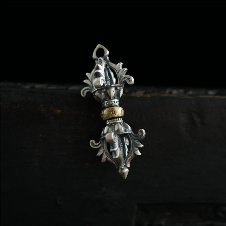 Buddha Stones925 スターリングシルバーOm Mani Padme Humドルジェヴァジュラ 彫刻された強さのペンダント 吊り下げ装飾