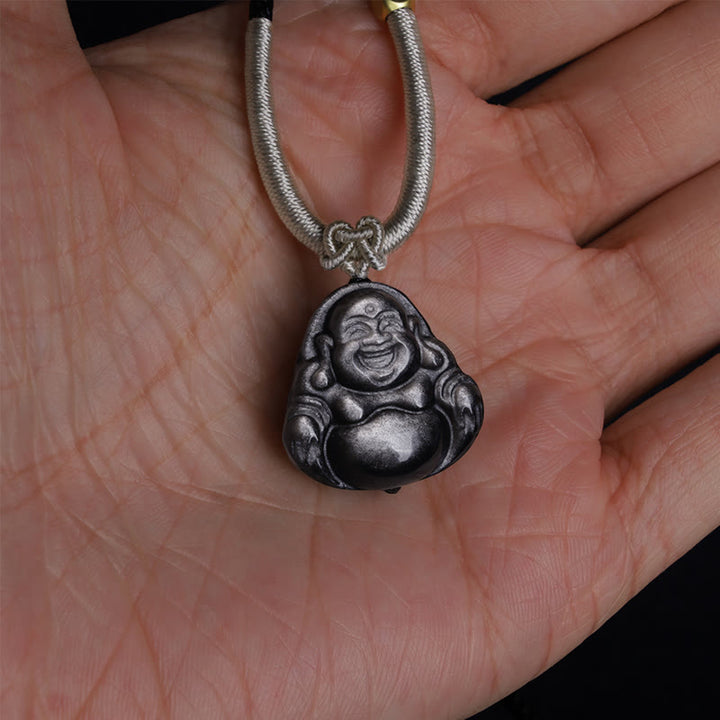 Buddha Stones天然銀光沢黒曜石 笑う仏陀 守護ネックレスペンダント - image 7