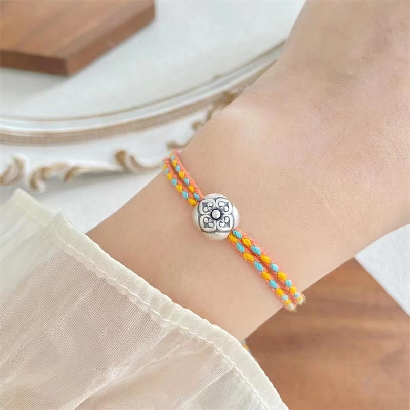 Buddha Stones999 スターリングシルバー 柿 幸運 マルチカラー 編み込みブレスレット