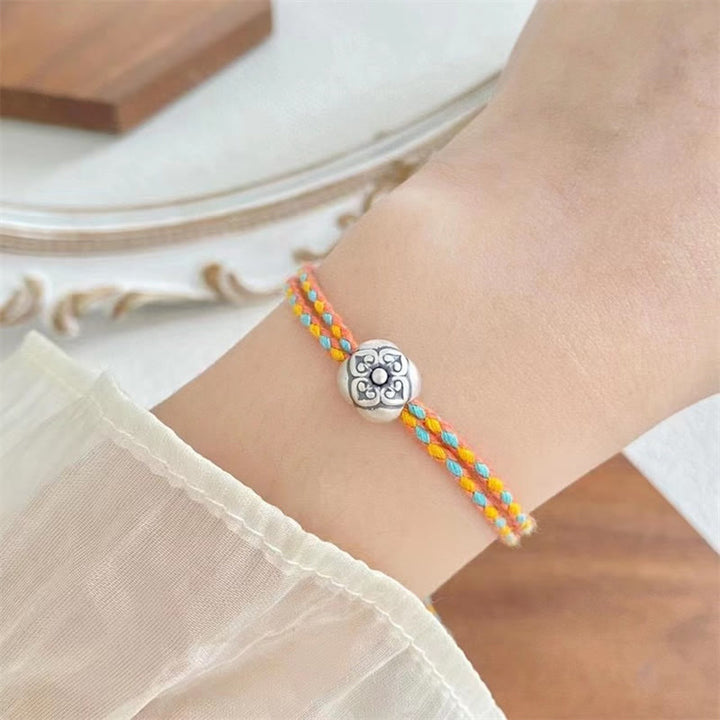 Buddha Stones999 スターリングシルバー 柿 幸運 マルチカラー 編み込みブレスレット