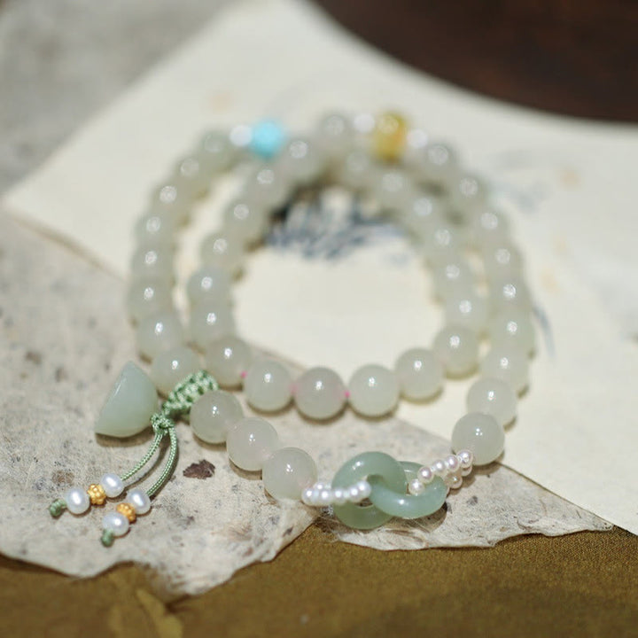 Buddha Stones 925スターリングシルバー 和田翡翠ダブルピース平和のお守りチャーム蓮の幸運ダブルラップブレスレット