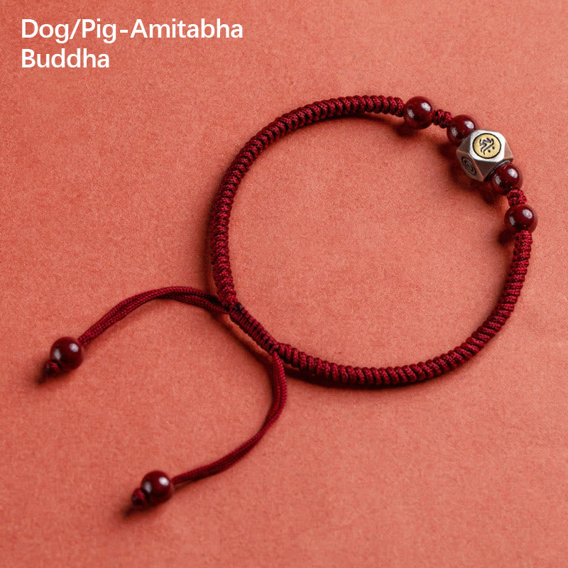 Buddha Stones925スターリングシルバー十二支誕生仏辰砂 カームブレスレット - 犬/豚-阿弥陀仏 - レッド(手首周り14～18cm) - image 23