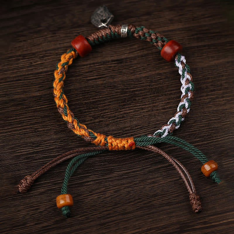 Buddha Stonesハンドメイド チベットシルバー 925 スターリングシルバー ザキラム 富の女神 ラクダの骨 守護 編み込みブレスレット