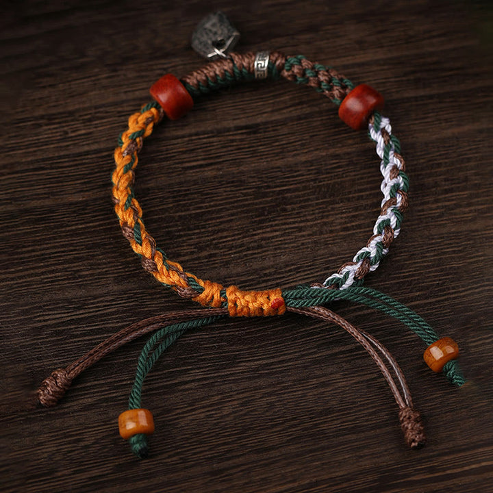 Buddha Stonesハンドメイド チベットシルバー 925 スターリングシルバー ザキラム 富の女神 ラクダの骨 守護 編み込みブレスレット