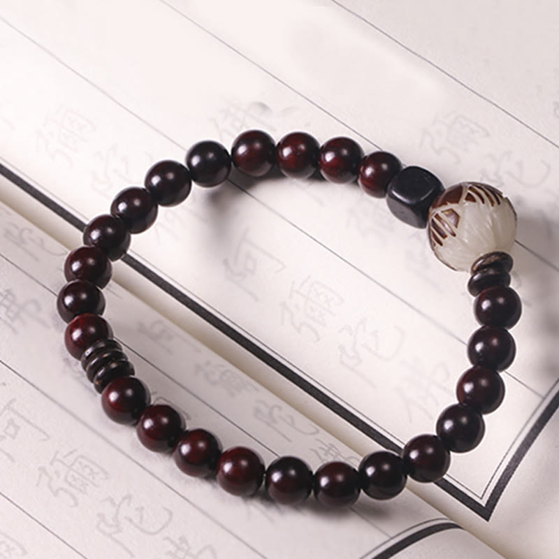 Buddha Stones小葉紫檀菩提樹 彫刻護身ダブルラップブレスレット