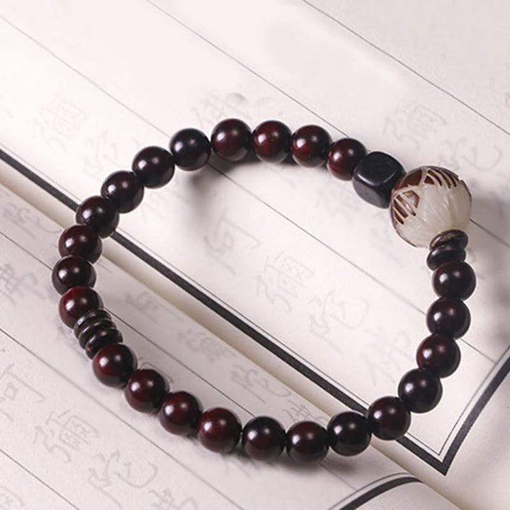 Buddha Stones小葉紫檀菩提樹 彫刻護身ダブルラップブレスレット