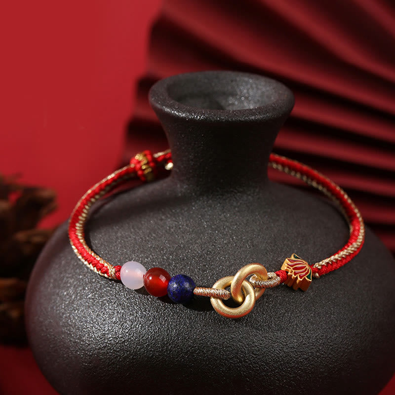 Buddha Stones925 スターリングシルバー ダブル平和のお守りチャーム蓮 縁起の良いブレスレット
