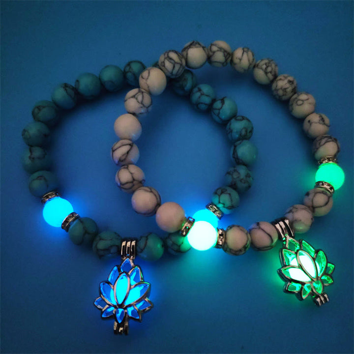 Buddha Stonesチベットターコイズ グロウストーン 光るビーズ 蓮の守護ブレスレット