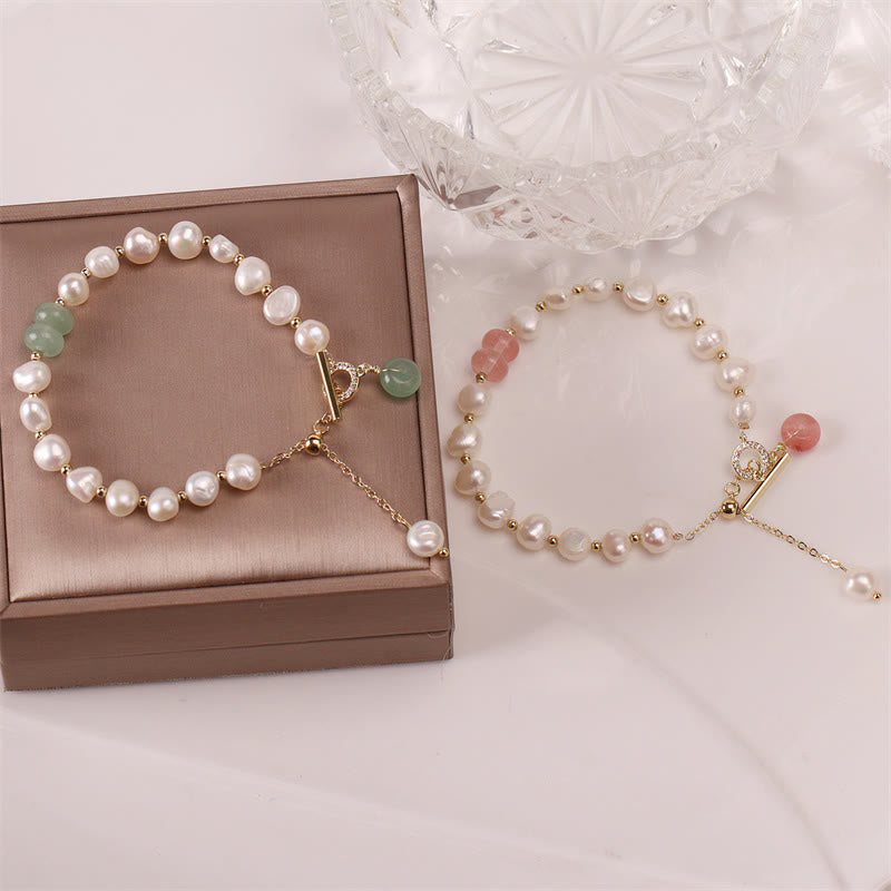 Buddha Stonesパールグリーン ストロベリークォーツ ビーズ ヒーリングチェーンブレスレット