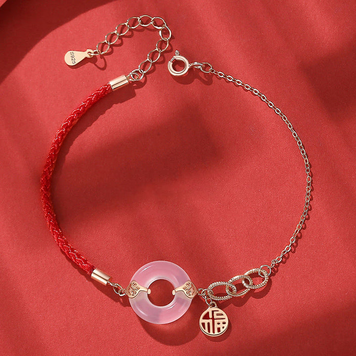 Buddha Stones925スターリングシルバー ピースバックル カルセドニー フーキャラクター ハーモニーブレスレット