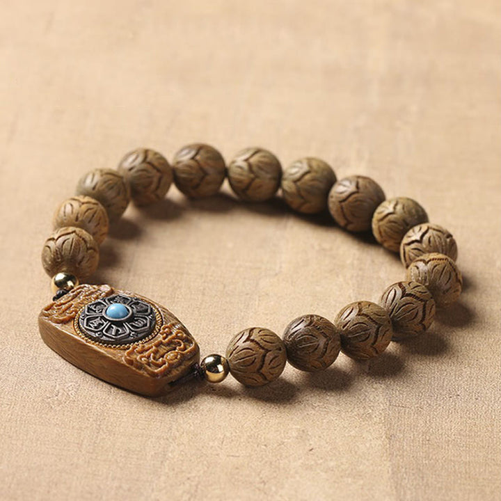 Buddha Stonesグリーンサンダルウッド黒檀サンダルウッドオーム・マニ・パドメ・フム癒しのブレスレット
