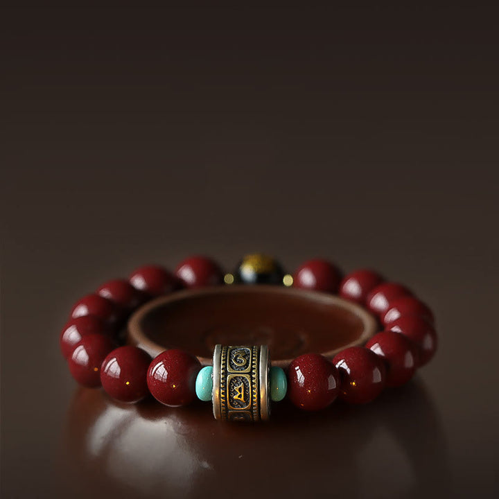 Buddha Stones925スターリングシルバー十二支誕生仏辰砂オーム・マニ・パドメ・フムカームブレスレット